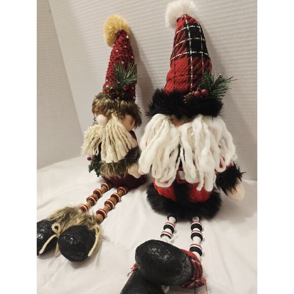 2 Enchanted Plaid Gnome Sitting Country Christmas Wollen Beard Decor Holiday